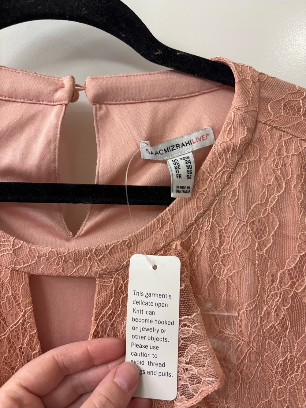 NWT ISAAC MIZRAHI LIVE! BLUSH PINK CHANTILLY LACE RUFFLE TOP SZ 20W - Picture 4 of 6